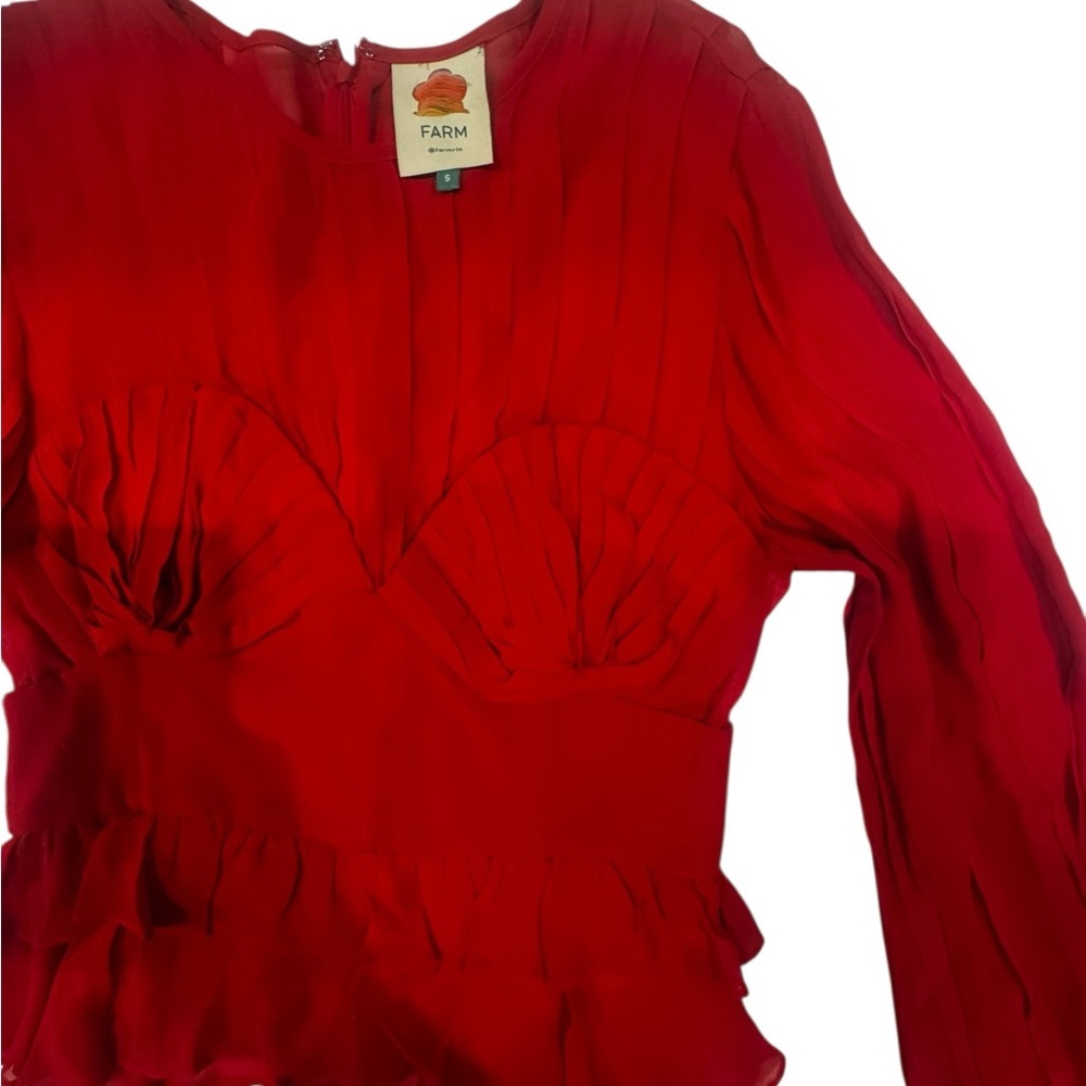 Farm Rio Red Pleated Shell Blouse - Picture 6 of 7